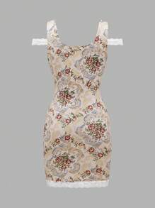 SHEIN Unity Summer Casual Contrast Lace Fitted Dress - Multicolor - View 2