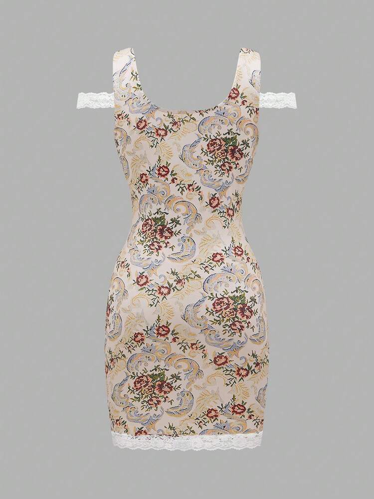 Summer Casual Contrast Lace Fitted Dress