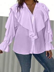 Calvaya Blusa Morada Con Cuello En V De Talla Grande Para Mujer