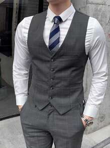 Manfinity Mode 男士純色商務西裝背心 - 深灰色 - 查看 5