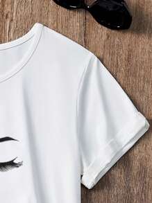SHEIN VaVaLuxe Portrait Printed Short Sleeve Oversized T-Shirt, Summer Casual Graphic Tees Women Tops
