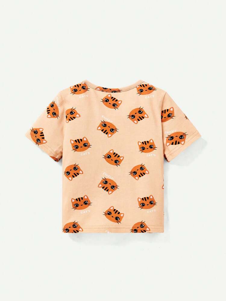 Baby Girl Casual Animal Cartoon Printed Round Neck Short Sleeve Top 3pcs