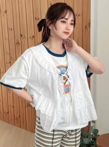 FRIFUL Áo khoác nữ không tay ren hoa tươi mát, áo vest xếp nếp - trắng - Xem 7