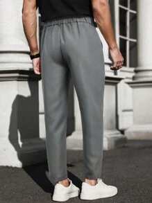 Manfinity Homme Men's Solid Color Pleated Slant Pocket Casual Dress Pants - Dark Grey - View 2