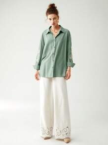 Anewsta Linen Blend Rose Print Vacation Shirt