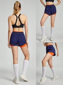 GLOWMODE Nhanh khô 2 trong 1 Quần đùi chạy bộ Thoáng khí Phản chiếu Có thể tháo rời Nhiều lớp Quần short Ảnh hưởng lơn Tập thể dục Phòng thể dục Mùa hè - Màu xanh hải quân - Xem 9