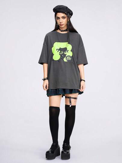 JAVI SNCHZ Rundhalsausschnitt Porträt Druck Locker Kurzarm T-shirt Für Lässiges Sommer Tragen