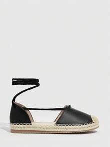 Styleloop Women Tie Leg Design Espadrille Strappy Flats, Vacation Flats For Summer - Black - View 3