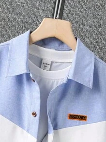 SHEIN Mirajuku 男童撞色拼接前扣休闲短袖衬衫 - 彩色 - 查看 4