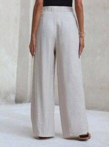SHEIN Frenchy Sommer einfarbige plissierte Hose aus Leinen, Baumwolle und, weite Beine, atmungsaktiv und bequem für den täglichen Weg zur Arbeit und Urlaubsoutfits