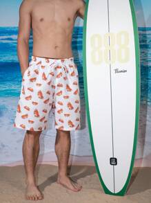 Surfspeed 男士全印蟹圖案束腰抽繩側口袋沙灘短褲 - 彩色 - 查看 4