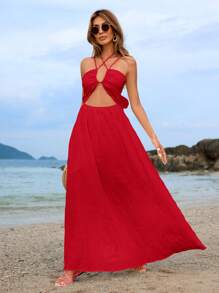 SHEIN VCAY Women's Fashionable Spring Summer Vacation Dress - Red - View 5