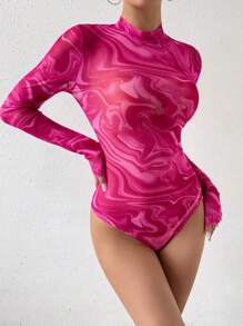 RosyDaze Ladies' Random Floral Printed Bodysuit Fall Cloth For Women - Hot Pink - View 1