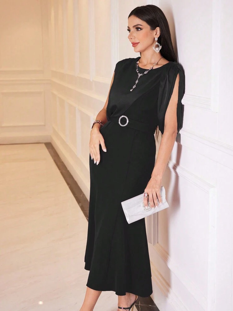 Women's Fashionable Solid Color Sleeveless Dress Long Evening Dresses