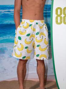 Surfspeed Men Banana Pattern Drawstring Beach Shorts For Summer Vacation - Yellow - View 5