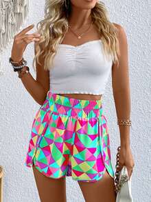 Acelitt Women's Plaid & Leopard Print High Waist Straight Leg Slit Casual Shorts, Suitable For Beach & Holiday - Multicolor - View 4