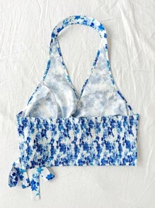 Soleia Women's Plus Size Sexy Halter Neck Top, Floral Print, Backless, Slim Fit, Short Length - Multicolor - View 2