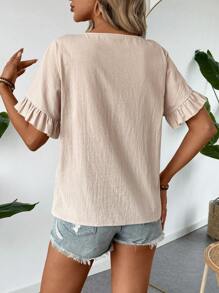 SHEIN LUNE Mùa hè giản dị Đơn giản & Thoải mái Của phụ nữ Làm việc Áo sơ mi Với Ngắn tay , Màu Quả mơ - Màu be - Xem 2