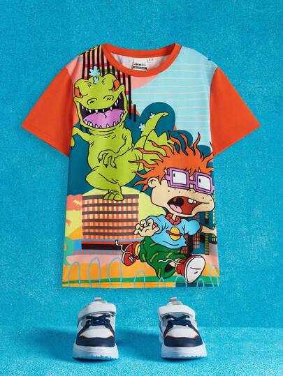 Nick 90s | SHEIN 少年男童有趣印花短袖t恤