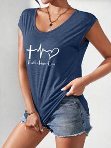 INAWLY 女性V領字母印花夏季背心上衣，日常休閒服