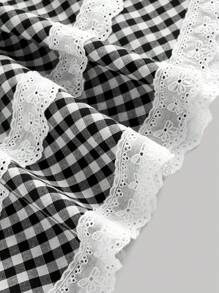 SHEIN MOD Kích thước lớn Của phụ nữ Mùa hè Đen Và Trắng Rô Ren Cắt tỉa Váy Dây - Đen và trắng - Xem 4