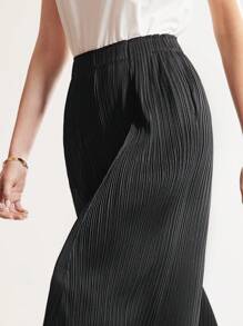 MOTF PREMIUM Women's Solid Colored Wide Leg Pants With Waist Belt - Black - View 4