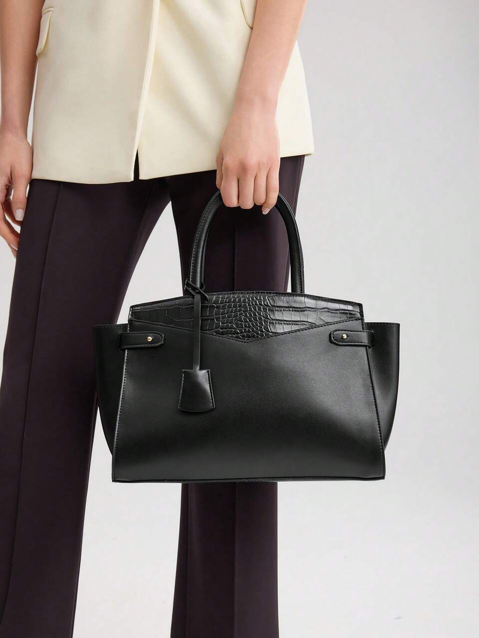 WOMEN'S CONTRAST CROCODILE EMBOSSED COMMUTE TOP HANDLE BAG, EYE-CATCHING WORK BAGS FOR WOMEN, ELEGANT, LUXURY BAG