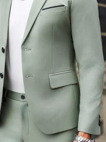 Manfinity Bizformal Conjunto de traje de chaqueta sólido para hombre con cuello de solapa y pantalones con bolsillo inclinado para ocasiones informales