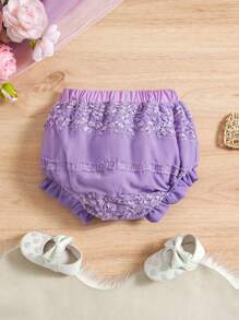 SHEIN Baby Girl Floral Embroidery Mesh Ruffle Hem Lace Trimmed Shorts