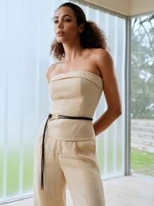 MOTF PREMIUM 麻質襯裡折疊管身上衣,後背皺摺設計 - 黃色 - 查看 10