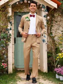 Calvornis Men's Patchwork Lapel Long Sleeve Suit Jacket And Trousers Set - Yellow - View 4