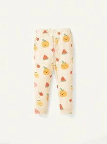 Cozy Pixies Conjunto De Pijama Ajustado Para Bebés Niñas Con Estampado De Frutas, Camiseta De Manga Corta Con Cuello Redondo Y Pantalones, 3 Piezas
