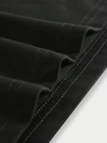 ROMWE MEN Street Life 男式夏季休闲图案短袖T恤，学校风，2000年代风格 - 黑色 - 查看 3