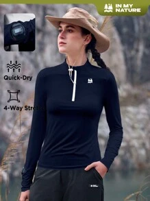 In My Nature Của phụ nữ Chống nắng Tay áo dài Áo Với Dây kéo nửa Khép kín - Màu xanh hải quân - Xem 1