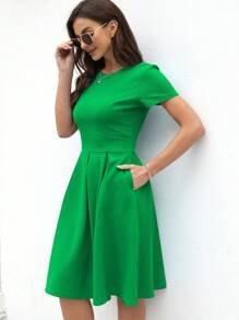Women Vintage Swing Cocktail Party Dress - Green - View 5