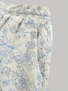 SHEIN MOD Plus Size Ladies' Blue & White Floral Print Shorts - Blue and White - View 4