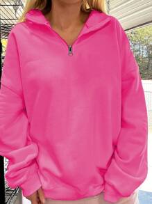 INAWLY Zipper Half Placket Long Sleeve Sweatshirt,Long Sleeve Tops Graduation,Back To School,Graduation,Teacher For Women,Back To School Pullover Fall Sweatshirt - Hot Pink - View 4