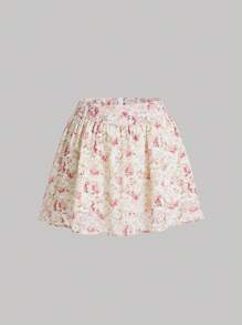 SHEIN MOD Plus Size Floral Print Puff Sleeve Fashion Top And Skirt Set - Multicolor - View 5