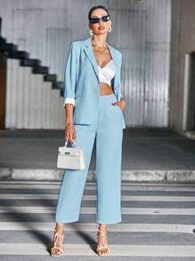 GENKIRA Women's Fashionable Long Sleeve Suit Set - Blue - View 1