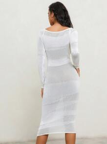 Anewsta Solid Color Women's Slim Fit Sweater Dress With Boat Neckline