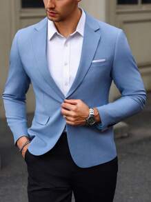 Manfinity Mode Men's Solid Color Single Breasted Long Sleeve Suit Jacket
