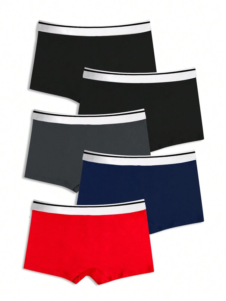 Men's Cartoon Print Colorblock Boxer Briefs (Pack Of 5)