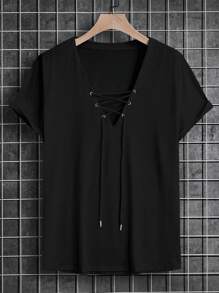 Manfinity LEGND Men's Cross Strap Short Sleeve T-Shirt For Summer Casual Style