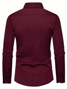 Manfinity Mode Men Solid Button Up Shirt, Fall - Burgundy - View 2