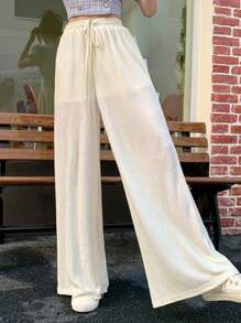 DAZY Women's Sequined Wide Leg Pants With Drawstring Waist