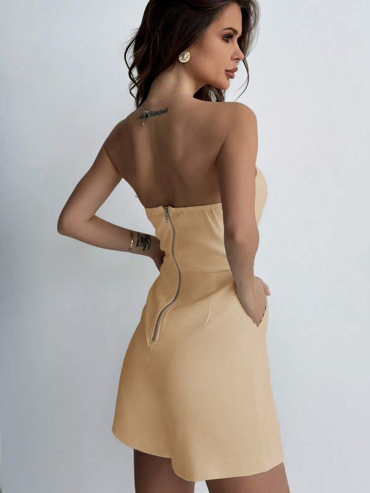 Women's Solid Color Strapless Jumpsuit, Perfect For Wedding, Date Or Party Season