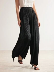 MOTF PREMIUM Women's Solid Colored Wide Leg Pants With Waist Belt - Black - View 7