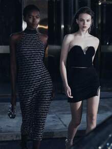 Maija Của phụ nữ Ngắn Chiều dài Cái nĩa cao Váy Với Pha lê Chi tiết - màu đen - Xem 1