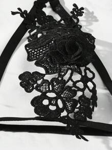 Set de lencería aplique con abertura halter - Negro - Ver 3