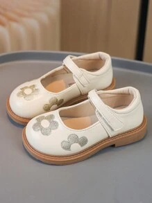 女孩皮鞋,春秋季款時尚刺繡公主鞋,柔軟鞋底 - 米色 - 查看 1